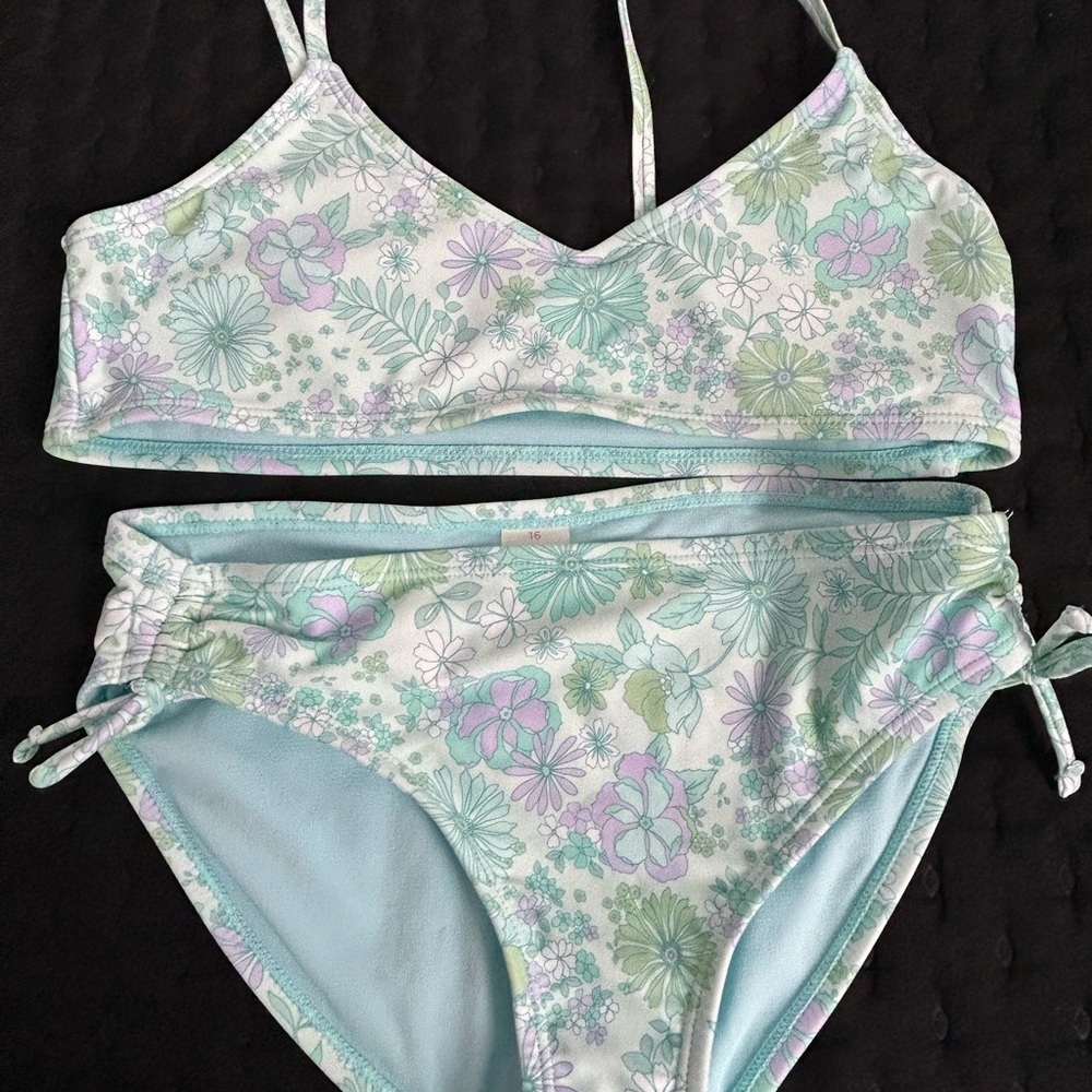 Misses Floral Bikini Set in Pastel Green and Purple